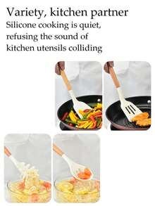 12pcs Silicone Kitchen Utensil Set With Wooden Handles, Non-Stick, Dishwasher , Cooking Essential Includes Spatula, Whisk, Tongs, Ideal For Holiday Cooking And Daily Use - Multicolor - View 5