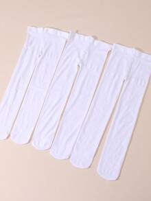 3 Pairs Baby Girls Velvet Tights, Autumn/Spring Leggings - White - View 7