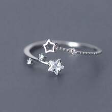 HuooNew 1pc Minimalist 925 Sterling Silver Star Open Ring, Adjustable Size Gift For Women - Silver - View 4