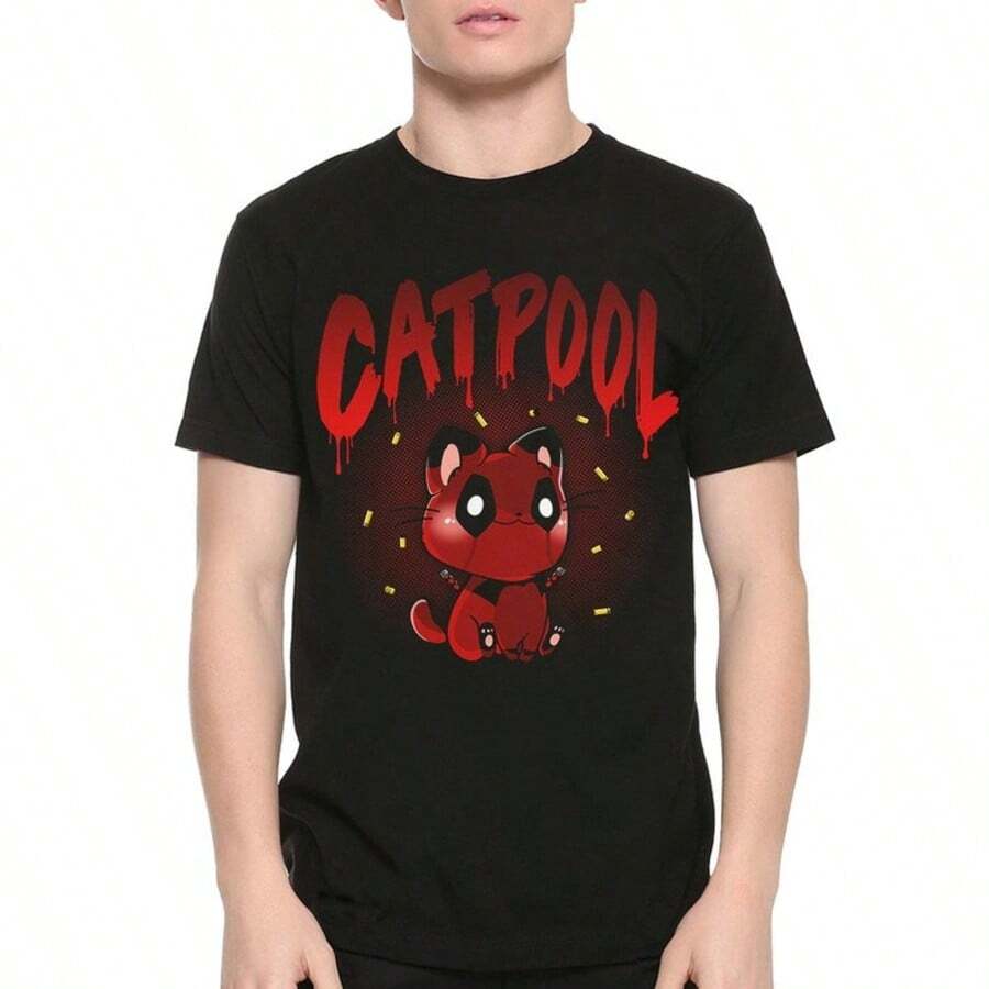 Catpool Deadpool Funny T-Shirt, Men's Women's Sizes (Met-276) - 黑色 - 查看 1