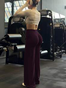 Pantalones acampanados de unicolor, ajustados y elegantes para el trabajo, ideales para el transporte y el deporte, para primavera - Rojo violeta - Ver 3