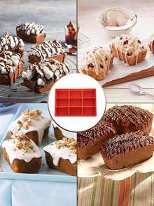 1pc Large Silicone Mini Toast Mold, Microwave & Oven , Easy Release Non-Stick Silicone Baking Mold, 9-Cavity Silicone Bread Baking Mold For Making Mini Toast, Cake, Bread, Pie, Brownie - View 7