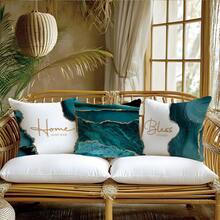 4pcs Peacock Green Agate Stone Gilded Pattern "Bless Home" Cushion Cover Set, Single-Sided Peach Velvet Fabric, 45*45/50*50/40*40CM Pillow Case Suitable For Modern Minimalist Sofa Living Room Decor, Gift, Party Decoration - Multicolor - View 5