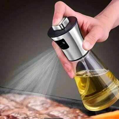 不锈钢压力玻璃喷油瓶 - 厨房橄榄油烧烤餐厅喷油瓶，家用厨房压力喷油瓶，油醋瓶，玻璃油瓶，控油瓶，油壶，适合家庭聚会和户外烧烤活动