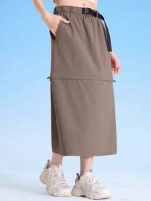 CAMEL CROWN Women's Workwear Skirt, Spring/Summer Retro Casual Outdoor Sun Protection Detachable Skirt - Ranger Brown - View 1