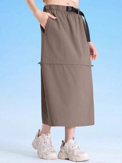 CAMEL CROWN Women's Workwear Skirt, Spring/Summer Retro Casual Outdoor Sun Protection Detachable Skirt