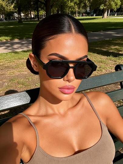 1pair Women Plastic Leopard Geometric Full Frame Advanced Sense Unique Double Beam Design Decoration Modern Simple Style All-Match Fashion Glasses For Women's Gift Festival Outfit Family Outings Summer Accessories Outdoor Casual Activities