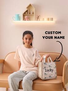 1 buah Tas Tangan Kecil Motif Panda & Gajah Kartun dengan Nama Kustom, Dapat Disesuaikan Sesuai Desain Unik Anda, Sempurna untuk Anak-anak, Cetak Nama Anda Sendiri atau Nama Saudara Perempuan dan Teman Sekelas sebagai Hadiah - MultiWarna - View 9