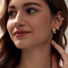 6pcs Gold Plated Hoop Earrings Women Triple Huggie Illusion Stud Earring |   Double Huggie Hoop Earrings One Hole |   Claw Ear Cuff Earring Jewelry Women - Gold -12mm+14mm+18mm - View 5