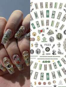 1PC 3D Money Dollar Sign Design Nail Art Sticker Decals Self Adhesive Manicure Tips Wraps Decoration Sliders For Acrylic Nails Nail Stickers DIY Nail Supplies - 彩色 - 查看 1