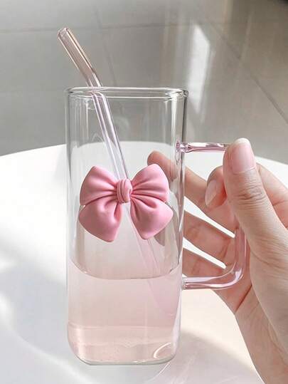 1Pc Large Capacity Glass Cup For Girls & Students, With Lid And Straw, Ideal For Summer Drinks & Coffee