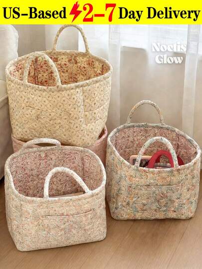 Floral Storage Basket For Home Use, Fabric Tote Bag For Organizing, Large Capacity Miscellaneous Basket, Flower-Patterned Storage Bin, Shelf Baskets Fashionable Large Capacity Foldable Storage Basket | Rural Flower Dirty Clothes Basket For Household Use, Multifunctional For Clothes, Toys, Snacks | Lightweight, Shelf Baskets