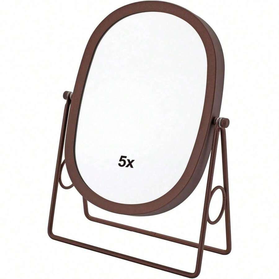 Tabletop 5x/1x Magnifying Makeup Mirror With Squared Bamboo Tray Small Desk Mirror 360° Rotation Vanity Mirror With Stand Desktop Cosmetic Mirror - Bronze - View 1
