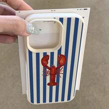 1pc TPU Vintage Blue & White Striped Lobster Pattern Phone Case, Compatible With IPhone 17 Pro Max/17/16 Pro Max/15/13/12/11, S20 FE/A15/S24/A55, Note 11/12/13 Pro, Full-Body Shockproof Soft Protective Cover,International Version, Not The Domestic Version - White - View 3