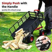 Carrito de jardín metálico resistente - Capacidad de 400 kg (880 lb) con volquete de acero, llantas de 25 cm (10 pulgadas), malla extraíble en los 4 lados y asa giratoria de 180° | Carrito multiusos para jardinería, paisajismo y patio - C - Ver 3