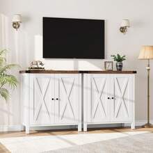 Aparador de 76 cm, estilo rústico, con 2 puertas y estantes ajustables, de madera, ideal para cocina, sala y comedor (blanco y marrón) - blanco marrón - Ver 8