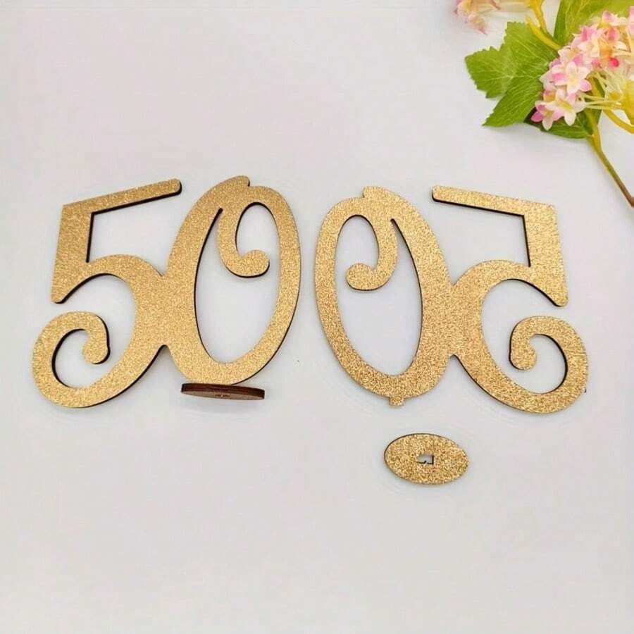 1pc Shiny Gold Number "50" Desk Plaque, Elegantly Designed And Crafted, Versatile For 50th Anniversary, Birthday Or Milestone Celebrations To Infuse Golden Charm. The Multifunctional Nature Of This "50" Desk Plaque Is Another Key Feature. - View 1