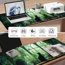 1pc Anime Cat Design Large Mouse Pad, Cute Cartoon Desk Mat With Stitched Edge, Non-Slip Rubber Bottom, 35.4x15.7 Inch, Home Office Accessory, Friend & Back To School Gift - Green - View 6