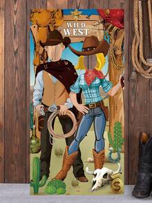 1pc Wild West Themed Door Curtain, Photo Backdrop, Fun Photo Frame Banner Photo Booth Prop Wild West Selfie, Welcome Porch Banner Wild West Cowboy Party Decoration, Cowboy Hat Pattern Vinyl Hanging Banner Suitable For Birthday, Wild West Cowboy Background Hanging Decor, Perfect For Wild West Birthday Game Party, Vintage Country Decor, Photo Booth Prop, Holiday Decoration, Outdoor Decoration, Hanging Decor, Party Favor - Western Cowboy - View 10