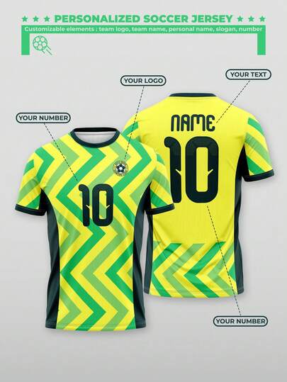 1 pieza Camiseta de fútbol australiana personalizada de la temporada 2026, fabricada con impresión en verde y amarillo, adecuada para deportes al aire libre, partidos de fútbol y visualización de fútbol