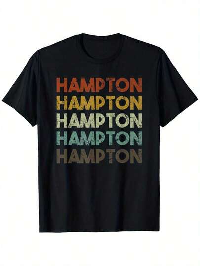 Fashion Hometown Hampton, Virginia T-Shirt - 100% Cotton, Black Black Top With Colorful Letter Print, Casual Loose Fit, Short Sleeve, Crew Neck, Perfect Gift Back To School For Men | Australia Hot