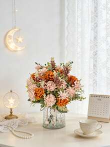 1 束仿真菊花 - 丝绸菊花，仿真植物，适用于家居、餐厅、客厅、户外花园装饰、插花、摄影道具，可用于秋季、春季装饰，也可插在花瓶中，制作花墙、花环、婚礼花束、婚礼装饰、DIY 花环材料、生日派对装饰、家居装饰配件、情人节等场合。 - 橘色 - 查看 3