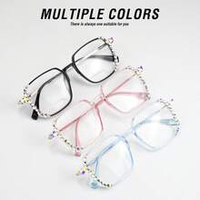 1 pièce Lunettes carrées décorées de strass, élégantes lunettes de lecture avec bras en métal et décoration papillon, combo multi-pack unisexe - Noir - Voir 4