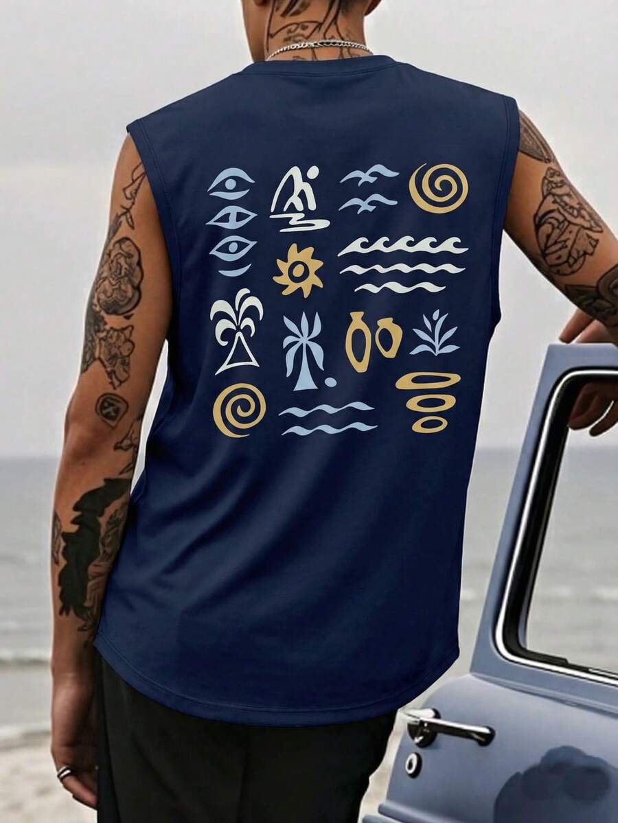 Áo tank top không tay in họa tiết mùa hè dành cho nam - Nhiều màu - Xem 1