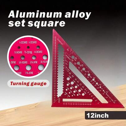 1pc 12-Inch Multipurpose Triangle Ruler: Durable Aluminum Alloy Square Ruler Suitable For Woodworking Measurement And Furniture Making