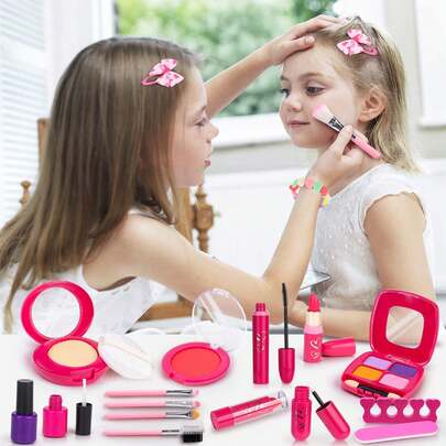 Girl Princess Pretend Makeup Kit - Fake Makeup Play Set With Car Key Toy, Kids Makeup Toys For Ages 3-5 4-6, Perfect Birthday,Christmas,New Year,Halloween,Children's Day,Easter, Holiday, Gift For 3+Year Old Girls