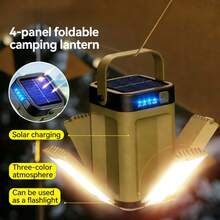 Rechargeable Solar Camping Lantern, Rechargeable Flashlight, 6 Lighting Modes, Portable Hanging Tent Light, Foldable Clover LED Floodlight. Suitable For Camping, Hiking, Travel, Fishing, Emergency, Also As A Gift. - 1PC - View 2