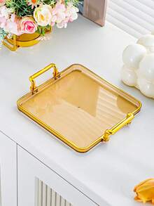 1pc Multifunctional Tray With Gold Rim, Multipurpose Rectangular Plate For Tea, Water, Candy, Biscuits, Bread - Suitable For Kitchen, Dining Room, Living Room - Perfect For Wedding, Banquet, Gift, Birthday - Gold - View 14