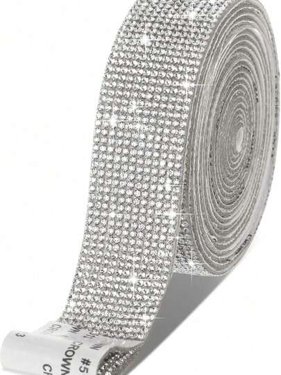 1 Yard Self Adhesive Crystal Rhinestone Diamond Ribbon - Bling Diamond Stickers Wrap Roll DIY With 2 Mm Rhinestones For Crafts Arts, Rhinestone Strips Tape For Car Phone Decoration(Silver)