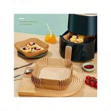 Air Fryer Oven Paper 100 Pieces, Air Fryer Baking Sheets 4.5-6L Square, Non-Grease Non-Stick Disposable Paper Liner For Air Fryer, Oven, Frying Pans, Microwave - Ginger - View 2