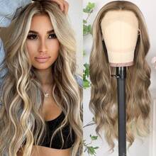 13X4 Purple Color Long Body Wave Lace Front Wig 26" Long Wavy Wigs Glueless Free Part 180% Density Violet Purple Wavy Hair With Adjustable Straps & Combs Heat Resistant Soft Loose Wave Synthetic Hair Replacement Wigs For Women Perfect For Daily Wear Parties & Special Occasions - 挑染金色 - 查看 3