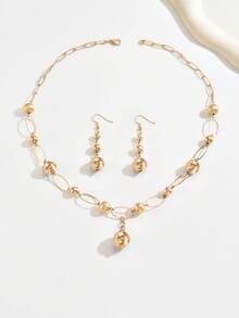 3pcs/Set Unique Women Necklace And Earrings Set, Versatile For Daily Wear, Holidays, Casual & Vacation - Yellow Gold - View 4