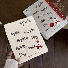 可爱卡通红苹果和小狗图案保护套，兼容苹果第11代、Pro 2025新款、第10代、Air 7/6、11英寸平板电脑，时尚保护套，带笔槽 - 白色 - 查看 4