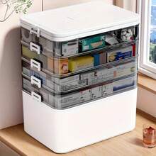 Large Capacity Medicine Storage Box For Home And Travel, Featuring A Portable Pill Organizer, Sturdy Adjustable Dividers, Moisture-Resistant Lid, Safety Handle, And Convenient Design For Organizing Pills, Vitamins, And Supplements (White) - Xem 5