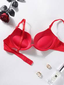 Teen Student Small Bust Underwire Push-Up Bra, Solid Color Minimalist Daily Bra, Soft Thick Padded Cups, Comfortable Breathable Sexy Lingerie, Recommend Ordering One Size Up - Red - View 2