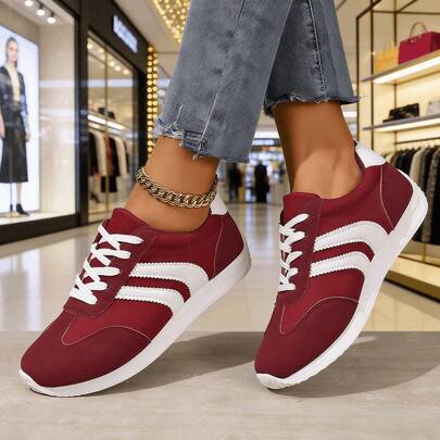 1 par de zapatillas casuales ligeras para mujer, zapatos planos cómodos de cordones para caminar