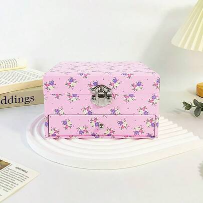 1 pezzo Scatola portagioie quadrata compatta con cassetto, con ballerina rotante, specchio e cassetto, adatta come regalo per vacanze, può contenere gioielli e piccoli oggetti, ideale per la Festa della Mamma, la Festa della Donna, San Valentino, matrimonio, compleanno, uso quotidiano