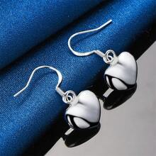 1 Pair 925 Sterling Silver Plated Exquisite Glossy Heart-Shaped Earrings - Stylish And Glamour Party Jewelry Accessories - Silver - View 4
