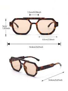 1副女士塑料豹纹几何全框高级感独特双梁设计装饰现代简约风格百搭时尚眼镜，适合女士作为节日礼物、节日装扮、家庭出游、夏季配饰、户外休闲活动。 - 彩色 - 查看 6