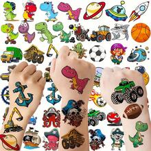 50张可爱3D卡通临时纹身贴纸，男女老少皆宜，派对装饰套装，恐龙、太空海盗、推土机、工程车等图案，趣味小纹身贴纸装饰 - 彩色 - 查看 1