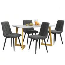 Dining Set (117x68cm Dining Table With 4 Chairs), Rectangular Dining Table, Modern Kitchen Table Set, Dining Chair In Dark Grey Twill Velvet, Gold Table Legs - White - View 2