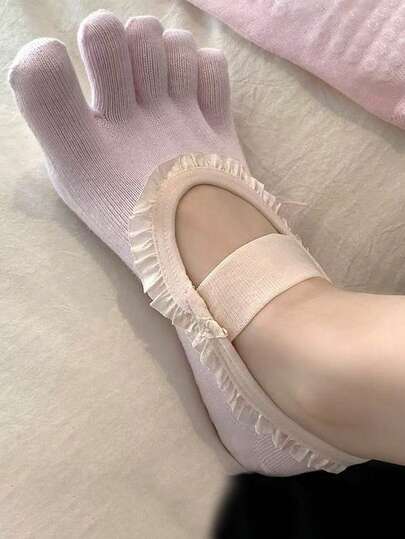 1 par de calcetines de yoga de cinco dedos para mujer de primavera y verano, calcetines de corte bajo, dulce frijolito, calcetines antideslizantes para entrenamiento profesional de pilates, calcetines para correr, deportes en interiores y calcetines para el piso del hogar