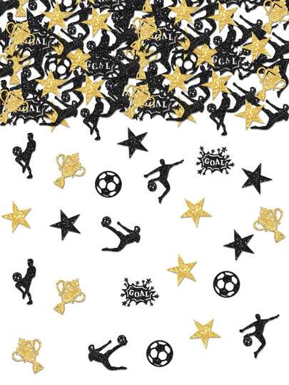 2026 Football World Cup Confetti, Glitter Trophy Soccer Field GOAL Table Scatters, Soccer Themed Confetti, Black Gold Soccer Party Decorations, For Football Fans, Sparkling Soccer Cup Goal Paper Confetti, Sport Themed Party Supplies