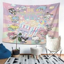 SANRIO 1件三丽鸥角色草莓新闻爆米花派对挂毯，美观卡通艺术装饰，适用于客厅、卧室、宿舍，大型可爱壁毯，家居装饰 - 彩色 - 查看 4