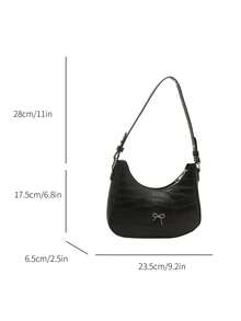 Bolso de hombro con lazo de moda, bolso de mano minimalista con textura de cocodrilo, bolso de sobaco con estilo - Negro - Ver 3