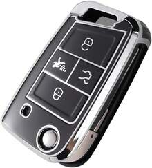 ¡RecomendadoFunda protectora para llave de coche para  VW 2023 2024 para Tiguan Golf GTI Atlas Jetta de suave TPU¡Top de Temporada - Para Vw 4 botones plata y negro - Ver 8